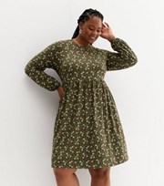 New Look Curves Ditsy Floral Soft Touch Long Sleeve Mini Dress